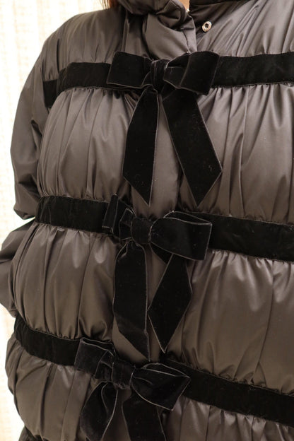 CC Velvet Bow-Tie Long Down Black Jacket