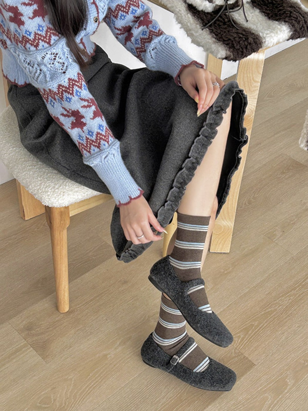 Rufia - Striped Mid-calf Capsule Socks for Women