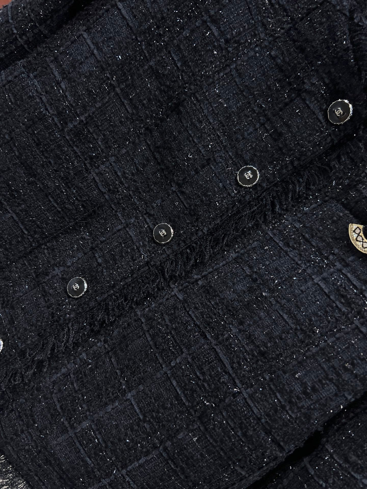 CC 25 Tweed Short Fringed Black Jacket 304699