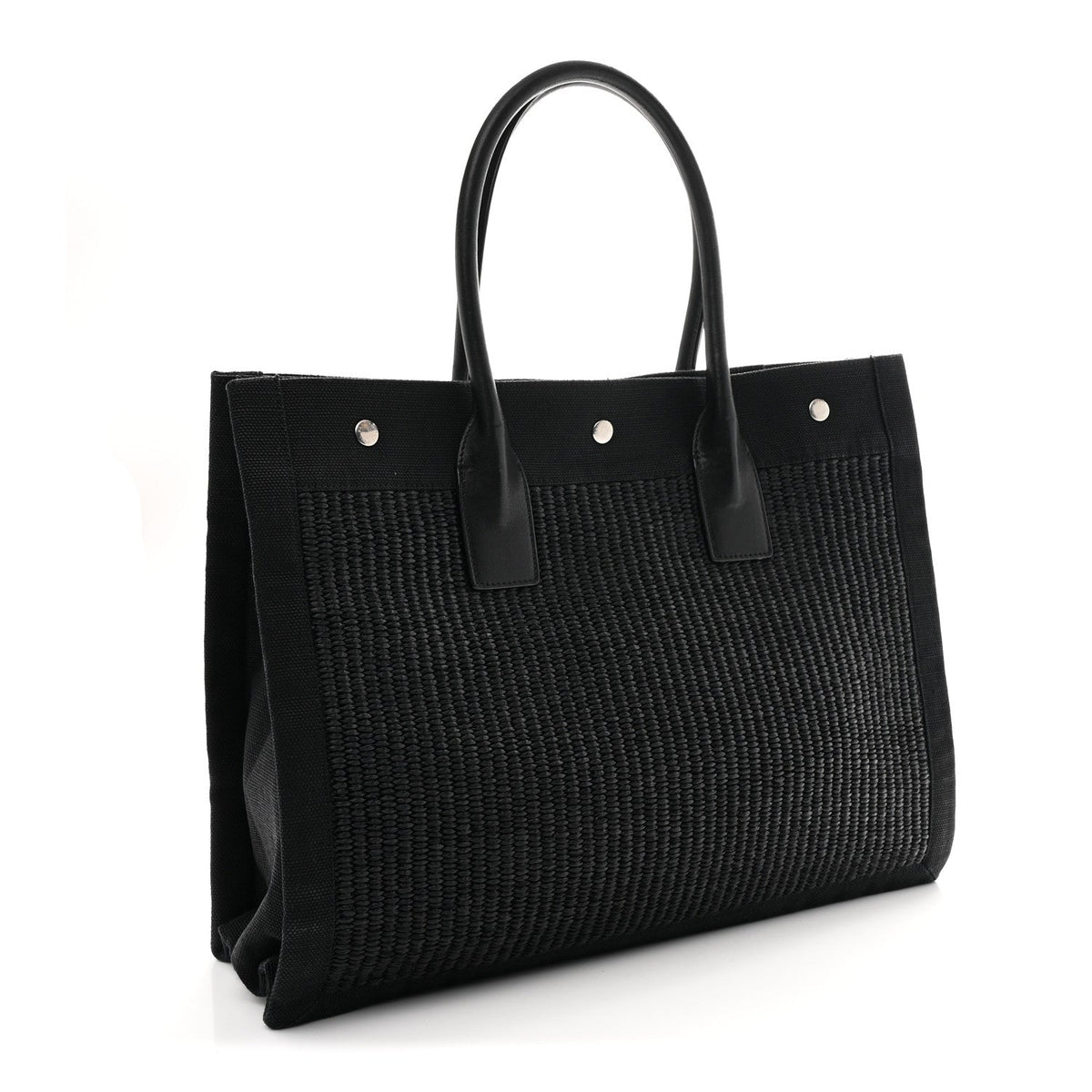 Raffia Linen Calfskin Rive Gauche Tote Black