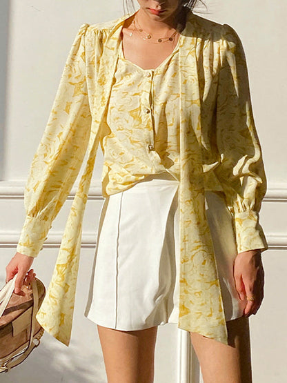 Loose Wrap Bandage Flower Print Blouses&Shirts Tops