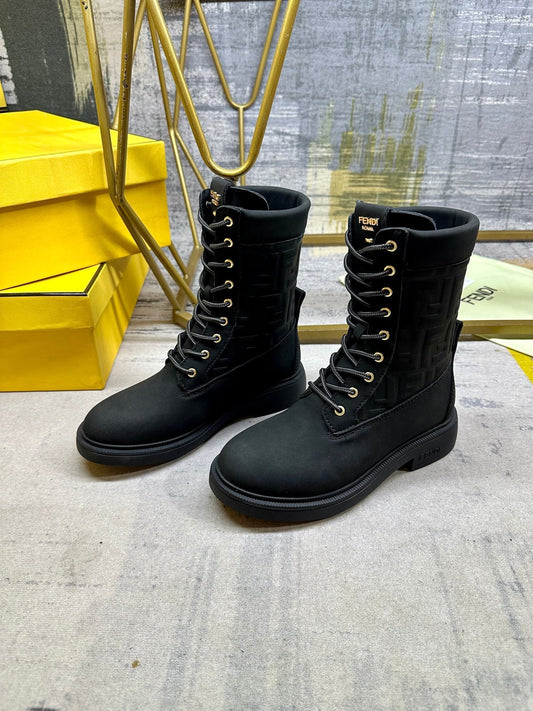 Fendi Filo Lace-up Military Boots Black Suede 575422