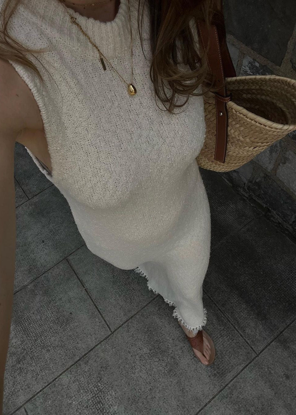 Sleeveless Knit Maxi Dress With Fringe Hem