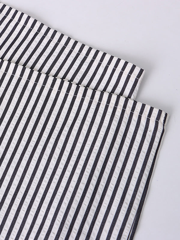 High Waisted Wide Leg Contrast Color Elasticity Split-Joint Striped Pants Trousers