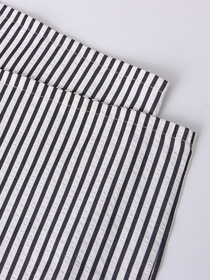 High Waisted Wide Leg Contrast Color Elasticity Split-Joint Striped Pants Trousers