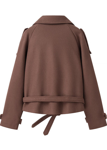 Cropped Wool Blend Belted Trench Jacket