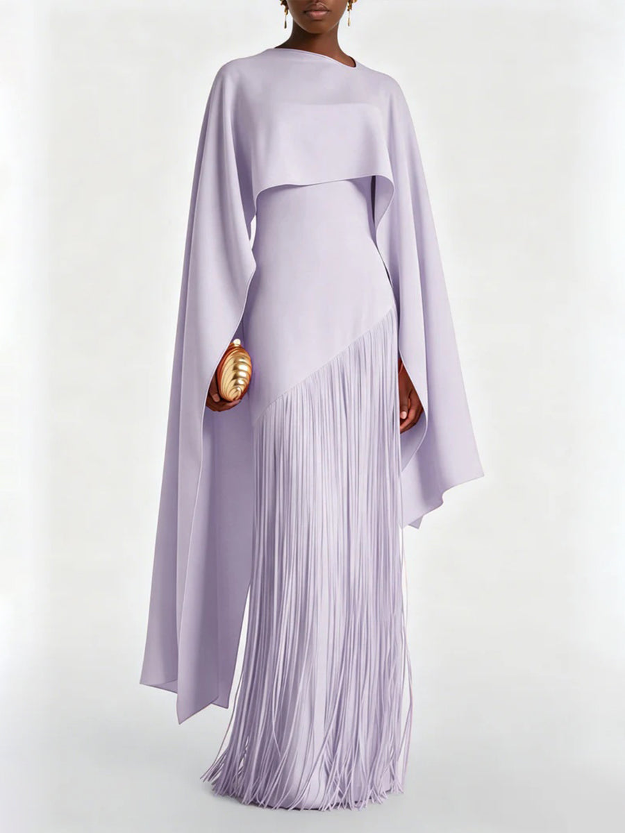 Blake Cape-Overlay Fringe Maxi Dress