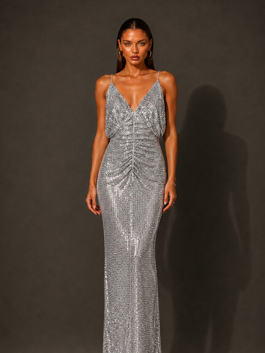 Nova Sequin and Rhinestone Strappy Maxi Dress