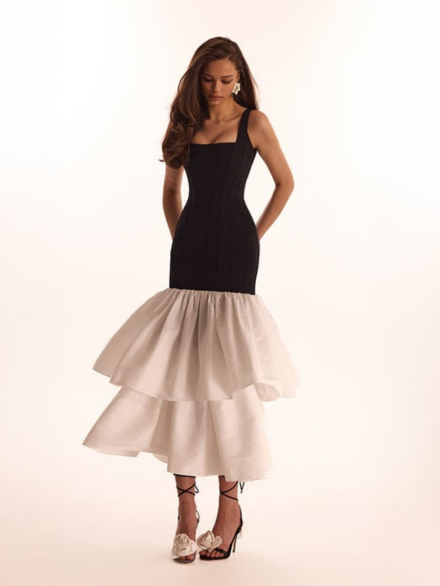 Alessandra Corset & White Tiered Ruffle Midi Dress