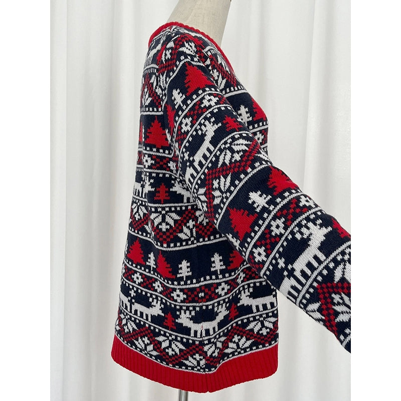Christmas Loose Long Sleeves Printed Sweater Tops
