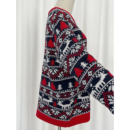 Christmas Loose Long Sleeves Printed Sweater Tops