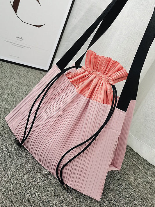 Contrast Color Drawstring Pleated Bags Accessories