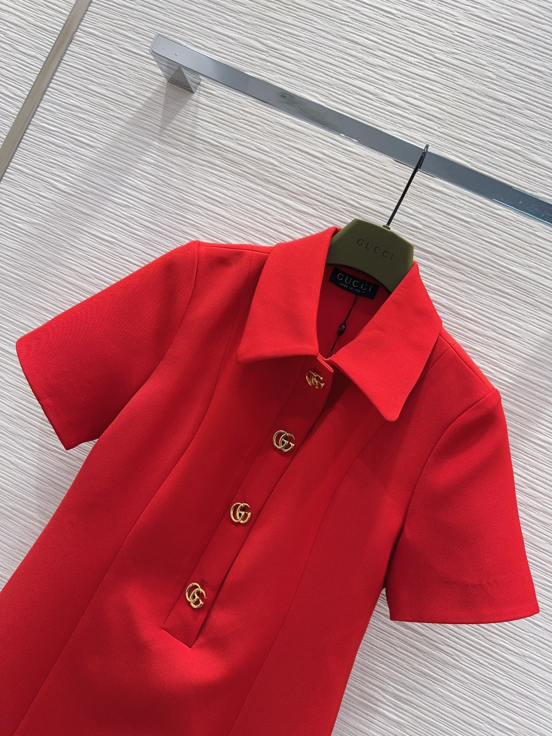 GG Crêpe Dress With Double G Button Red Wool 346689