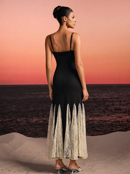 Aviana Spaghetti Lace Flared Maxi Dress