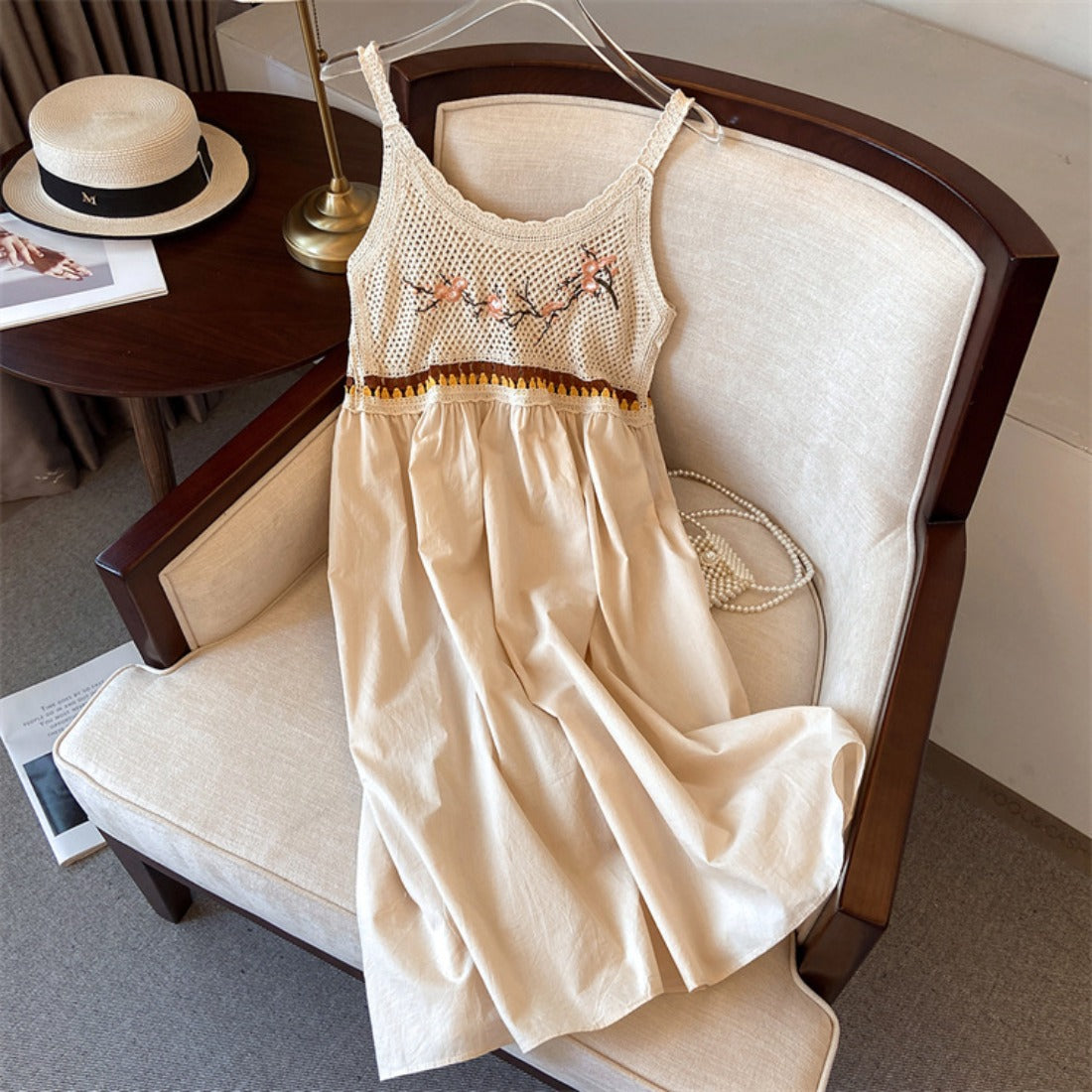 Crosa - Embroidered Crochet Plum Blossom Sundress
