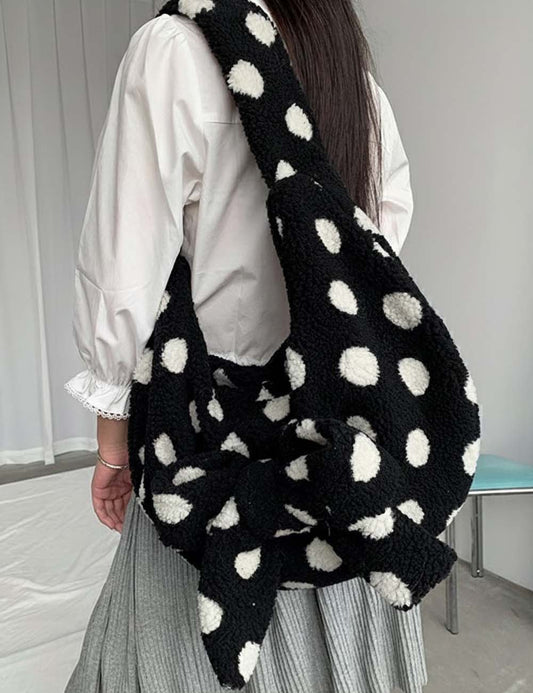 Polka Dots Plush Large Capacity Shoulder Bag