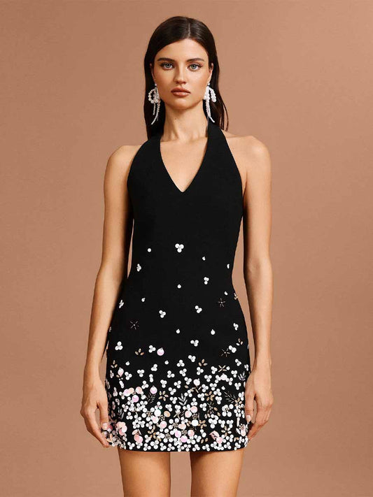 Eliza V-Neck Sleeveless Sequin Pearl Mini Dress
