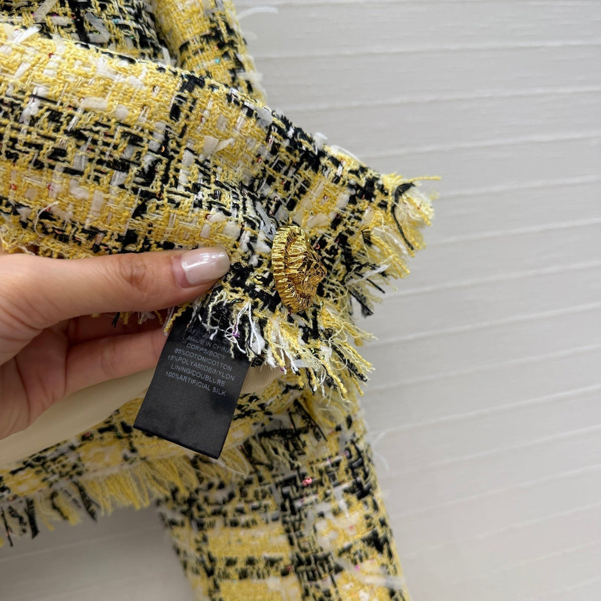 Balmain 26s Plaid Tweed Jacket Yellow Black Tweed 346061