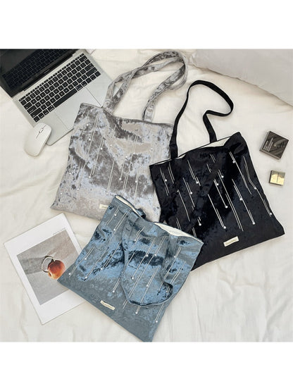Cosbai - Velvet Beaded Tote Bag with Magnetic Closure