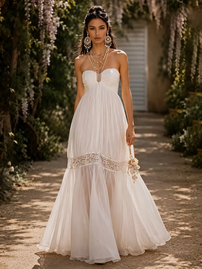 Ivy Sheer Pleated Mesh Maxi Dress