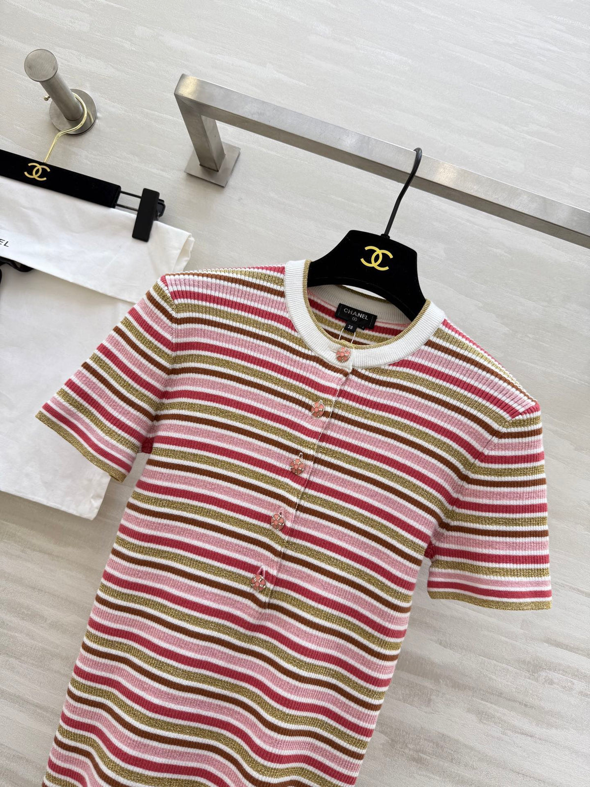 CC Button-down Striped Knit Sweater 344736