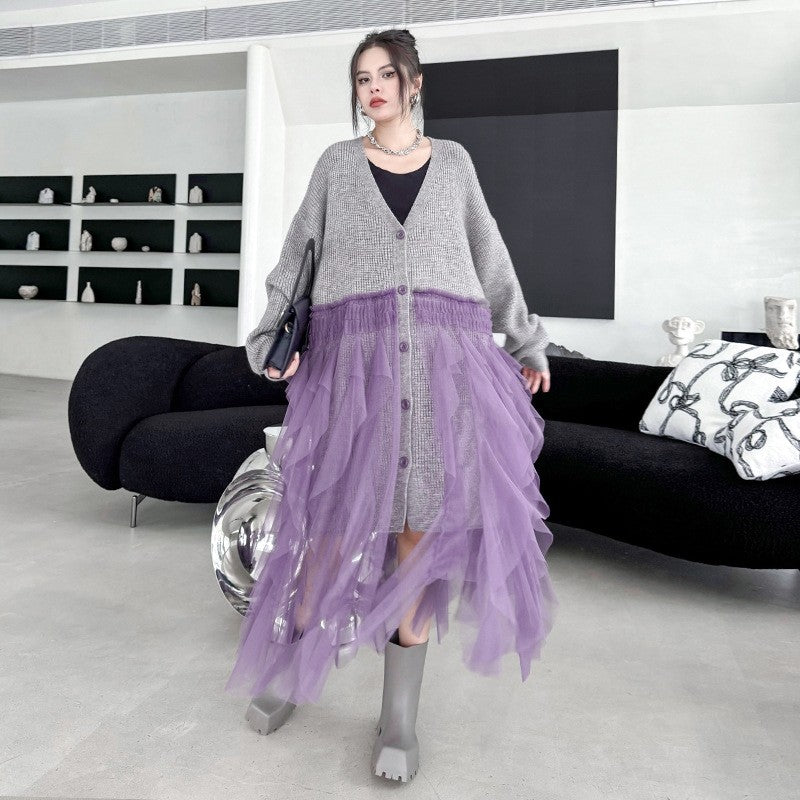 Knit Mesh Sweater Dress