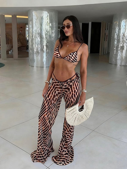 Vivienne Printed Mesh Bikini Three-Piece Set