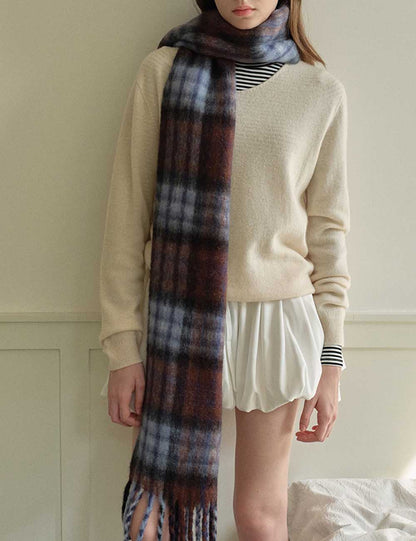 Soft Winter Color Contrast Plaid Warm Scarf