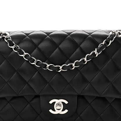 Lambskin Quilted Medium Double Flap Black