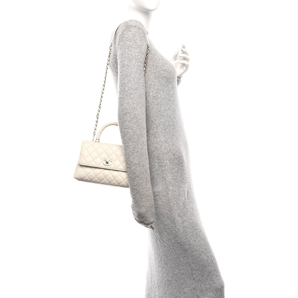 Caviar Quilted Mini Coco Handle Flap White