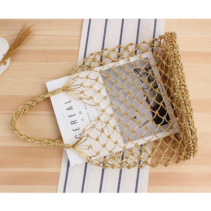 Crochet Market Bag Gold Silver Thread Hand Crochet Bag