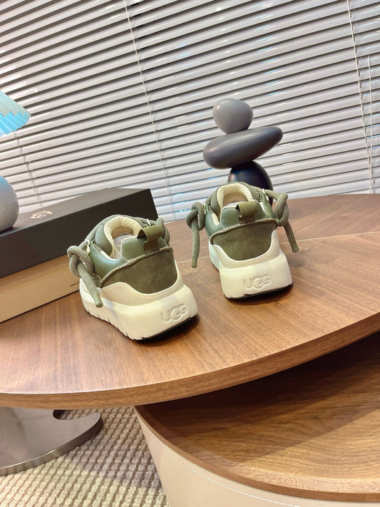 UGG Heritage Utility Sneakers Cream Olive Green Suede Cowhide