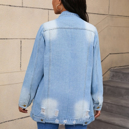Long Denim Coat Cotton Classic Lapel Outerwear