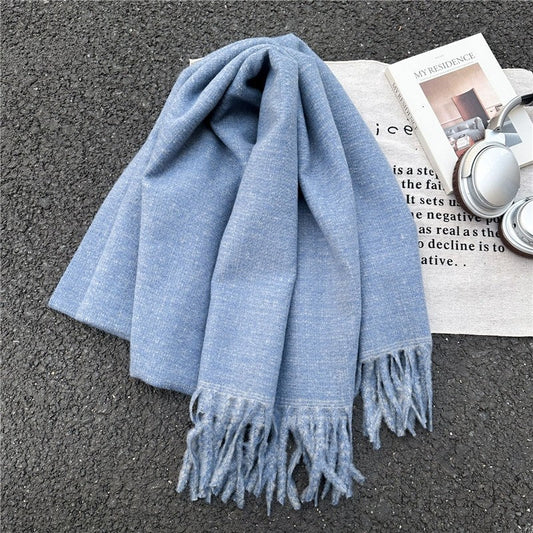 Solid Color Long Fringe Scarf