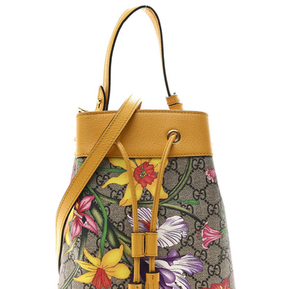 GG Supreme Monogram Flora Small Ophidia Bucket Bag Beige Multicolor Crop