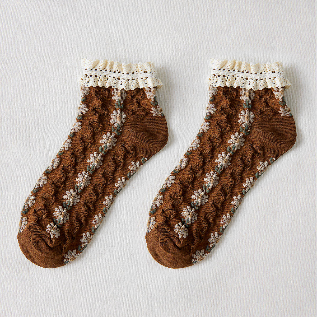 Rufia - Summer Floral Pattern Lace Trim Low-Cut Socks