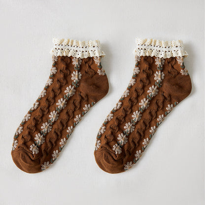 Rufia - Summer Floral Pattern Lace Trim Low-Cut Socks