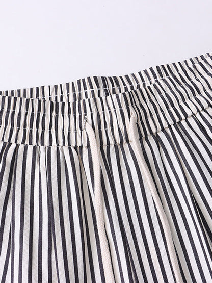 High Waisted Wide Leg Contrast Color Elasticity Split-Joint Striped Pants Trousers