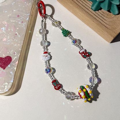 Cute Christmas Crystal Beaded Phone Charm