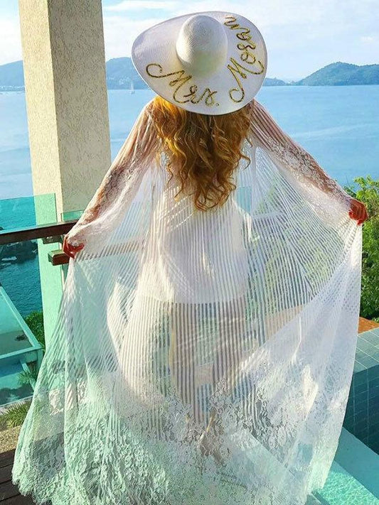 Solid Color Cover Up Swimwear Smock Lace Chiffon Bikini Beach Sunscreen Shirt Embroidered Holiday Cardigan