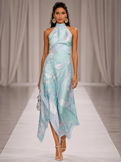 Elodie Printed Satin Halter Maxi Skirt Set