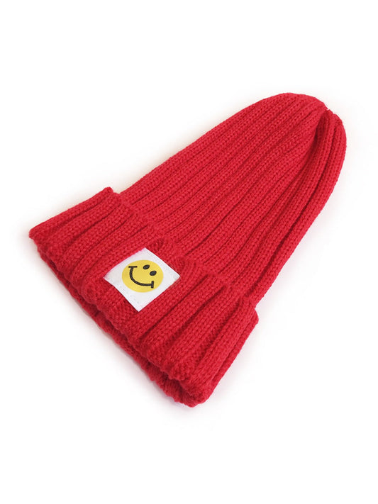 Haila - Winter Striped Knitted Beanie Embroidered Smile Motif