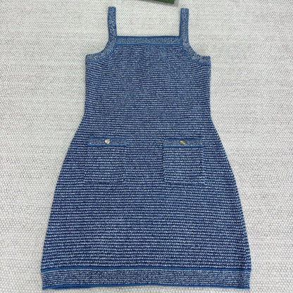 Gucci Striped Suspender Dress Blue Cotton