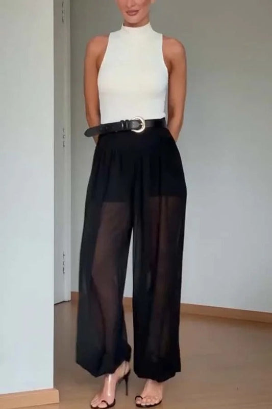 Autumn Avenue Chiffon See-Through Elastic Waist Aladdin Bloomers Pants