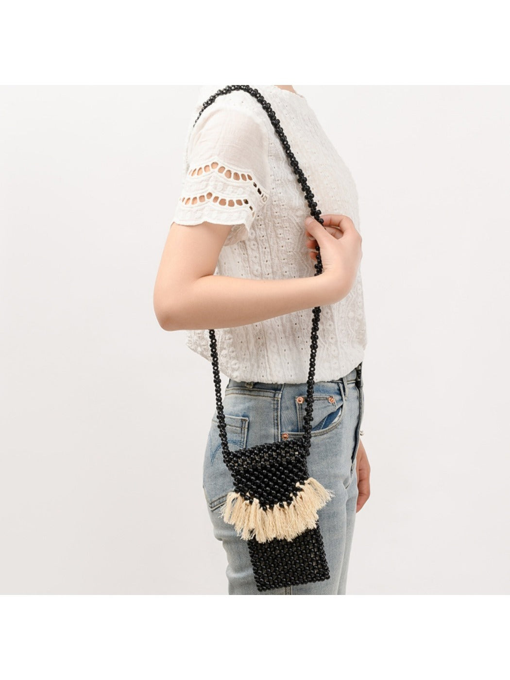 Cosbai - Beaded Woven Mini Crossbody Bag - Boho &amp; Charm