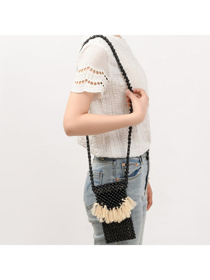Cosbai - Beaded Woven Mini Crossbody Bag - Boho &amp; Charm