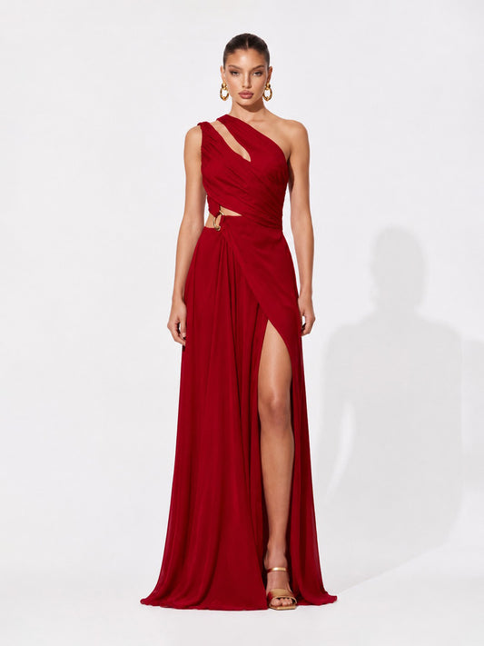 Nora Pleated Cut-Out One-Shoulder Maxi Dress