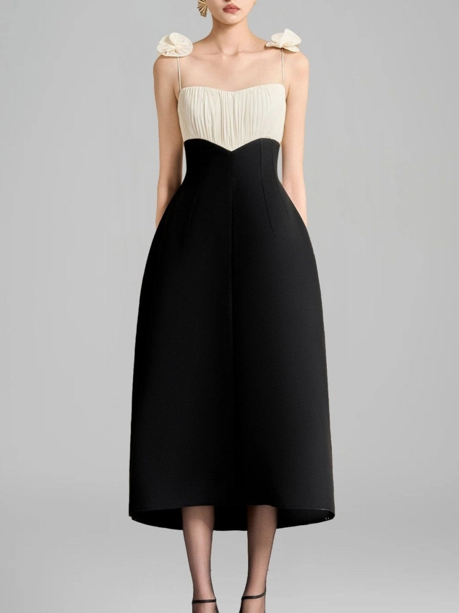 Vivienne Floral-Shoulder Strapless Midi Dress