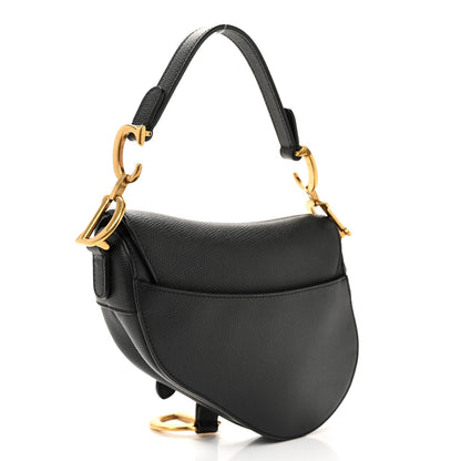 Grained Calfskin Mini Saddle Bag Black