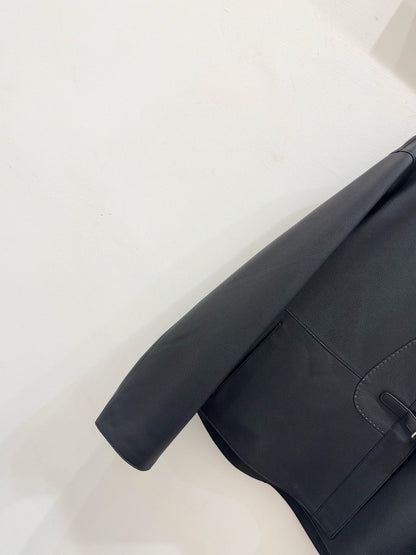 HM Leather Button V-Neck Blazer Black Lambskin 303970